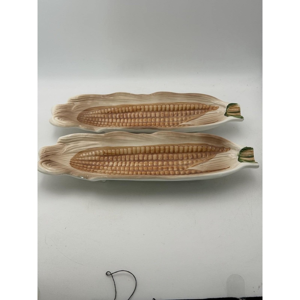 Lillian Vernon Hand Painted Corn Cob Ceramic Relish Dishes Set of 2 Japan